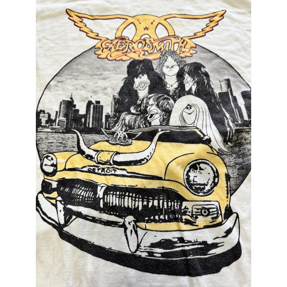 Vintage Aerosmith Band T Shirt Detroit Car Graphic 90s Rock Tee White Medium / L - Picture 2 of 7